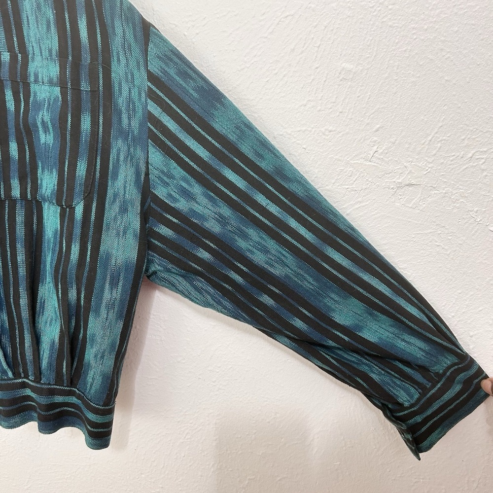 Vintage 80s Teal Blue Striped Cropped Jacket Size XL Colorful Western Southwest - Picture 4 of 10